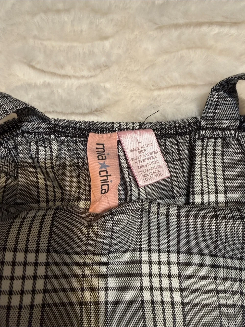 Mia Chica Black and White Plaid Mini Pinafore